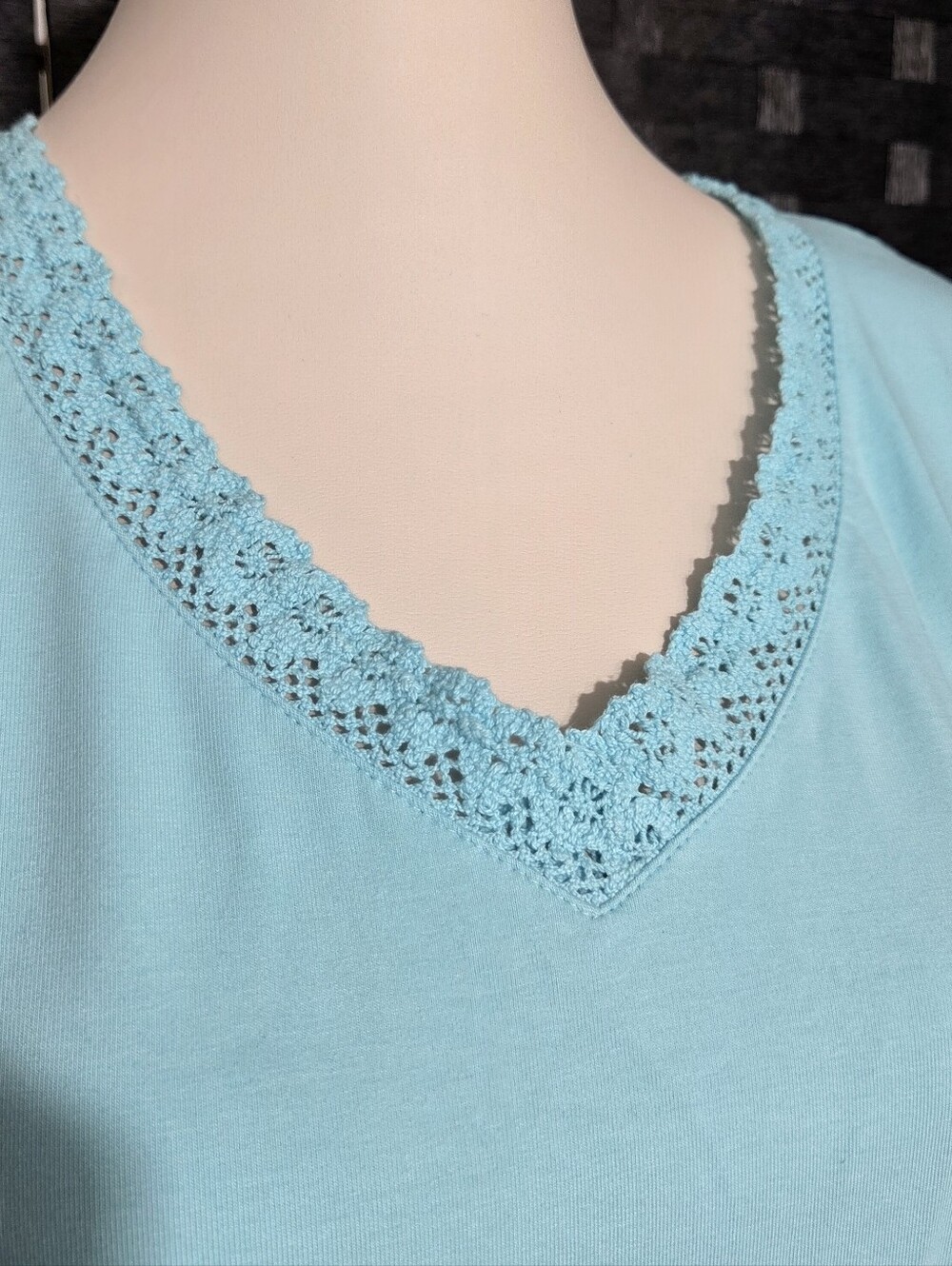 Denim & Co. Light Blue Perfect Jersey Maxi Dress Lace Trim NWOT - Picture 5 of 13